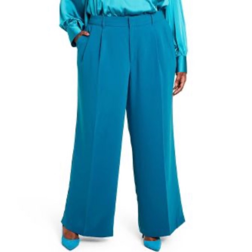 Sergio Hudson x Target Trousers Pants 2X High Waist Wide Leg Tailored Teal NWT